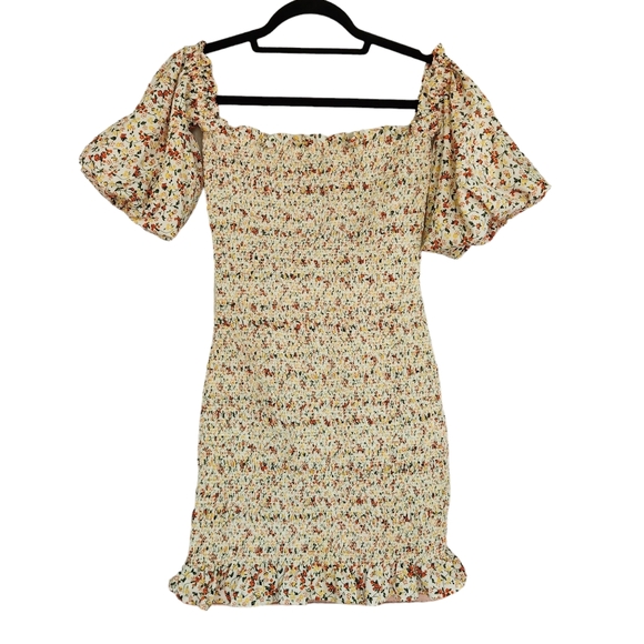 Topshop Bodycon Ruched Puff Sleeve Off Shoulder Mini Dress - Floral - Picture 2 of 8